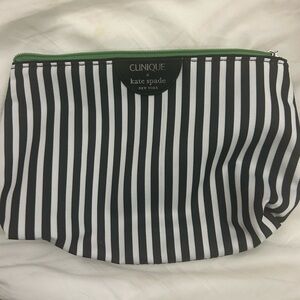 Kate Spade Black and White Striped Pouch with Green Zipper